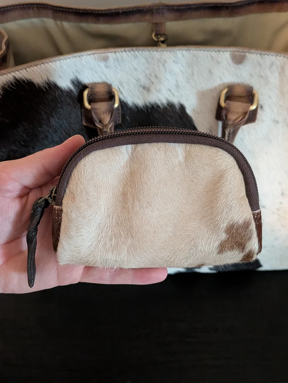 American Darling Cowhide Leather Top-Handle Tote Bag in Brown & White